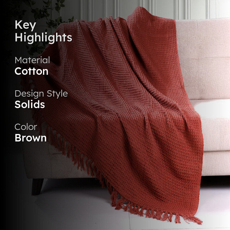 Toffee Mesh Cotton Throw with Tassels - Rust media 2