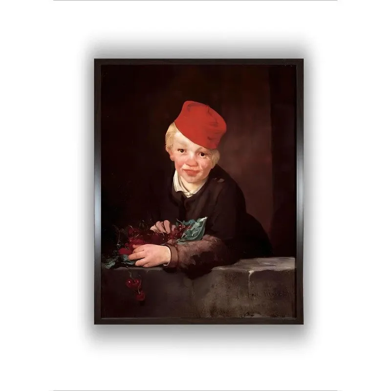 Straight-on view of a framed portrait painting with a soft shadow on a light background