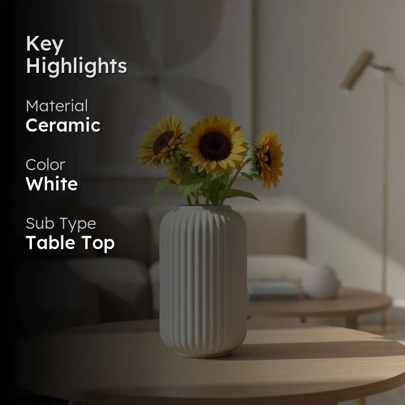Floris Ribbed Flower Ceramic Vase - White media 2