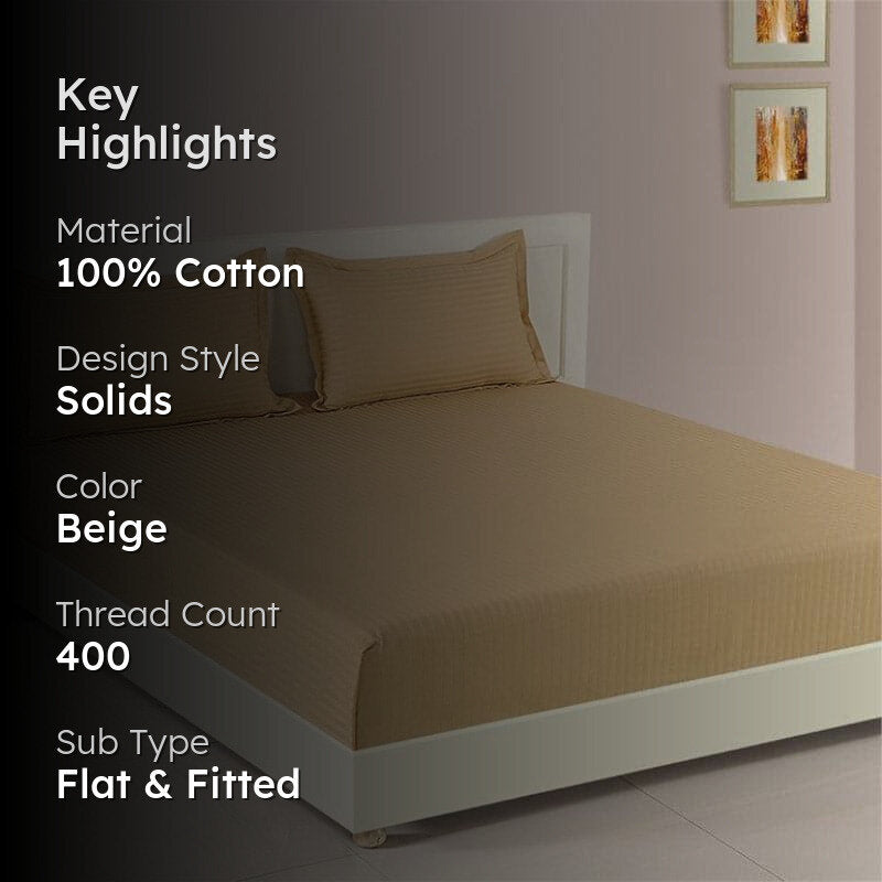 Swayam Aamodh Solid Cotton Bedsheet (Beige) - 400 TC media 2