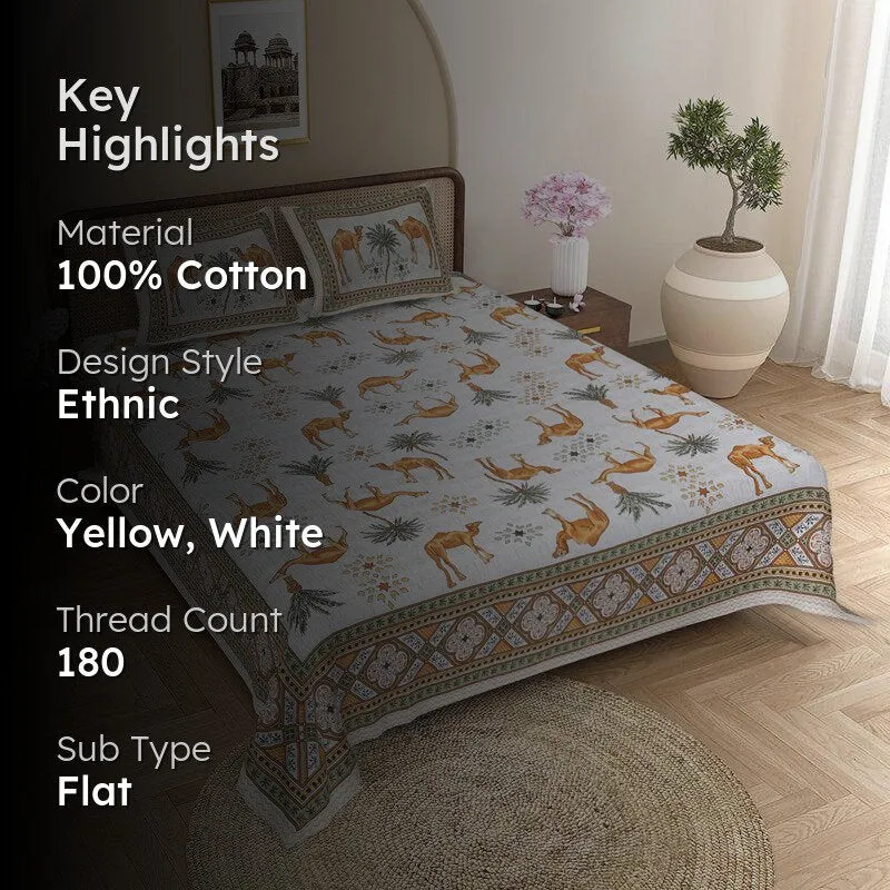 Anika Cotton Bedsheet (Yellow,White) - 180 TC media 2