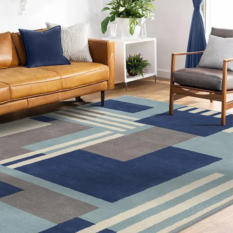Melantho Hand Tufted Geometric Wool & Nylon Carpet - Blue & Grey media 3