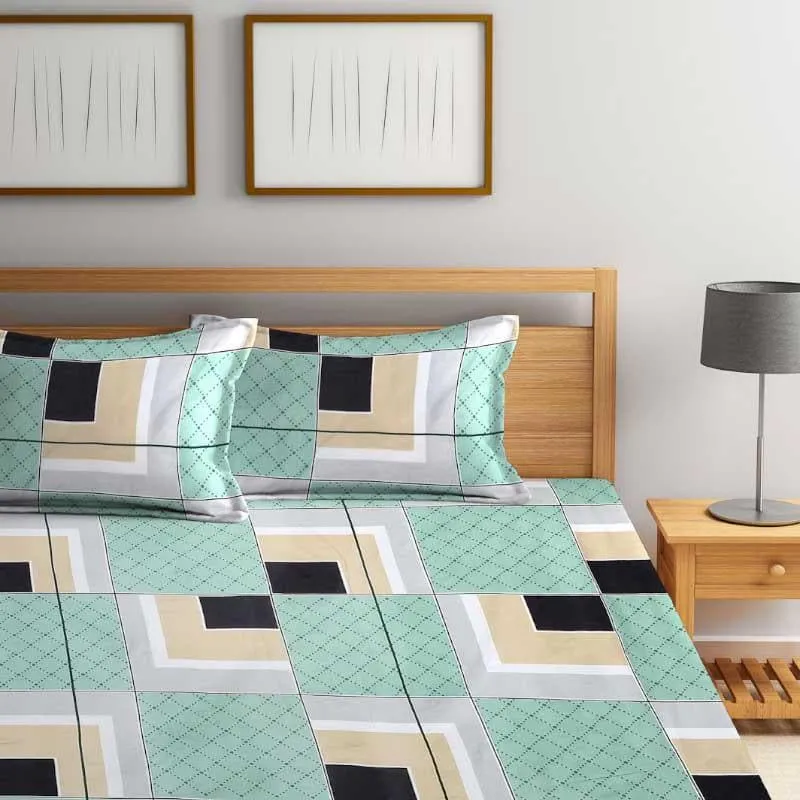 Asymmetric Tile Printed Microfiber Bedsheet (Turquoise) - 130 GSM media 1