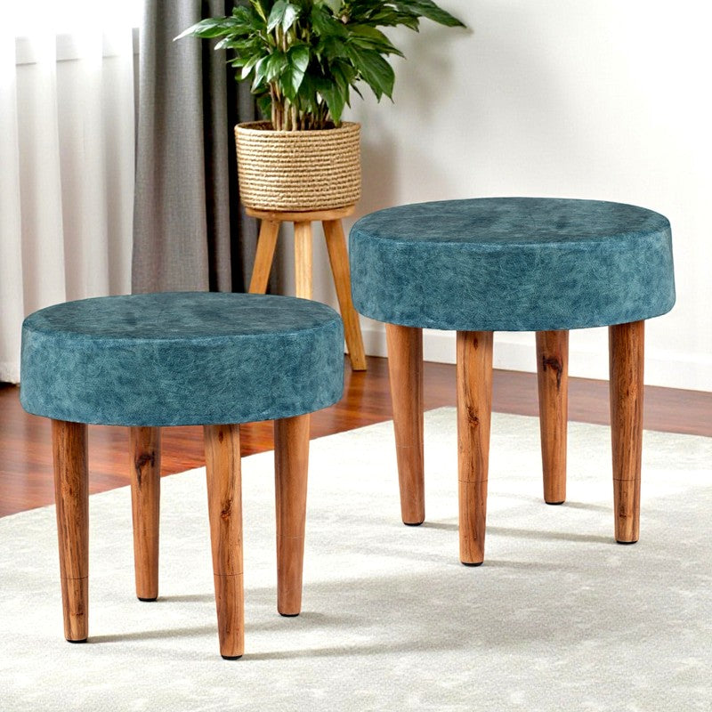 Ovrox Sheesham Wooden Stools (Blue) - Set Of Two