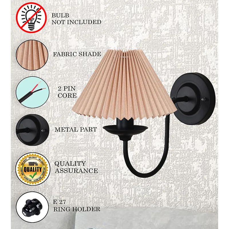 French Pleat Fabric & Metal Wall Lamp - Beige & Black media 4