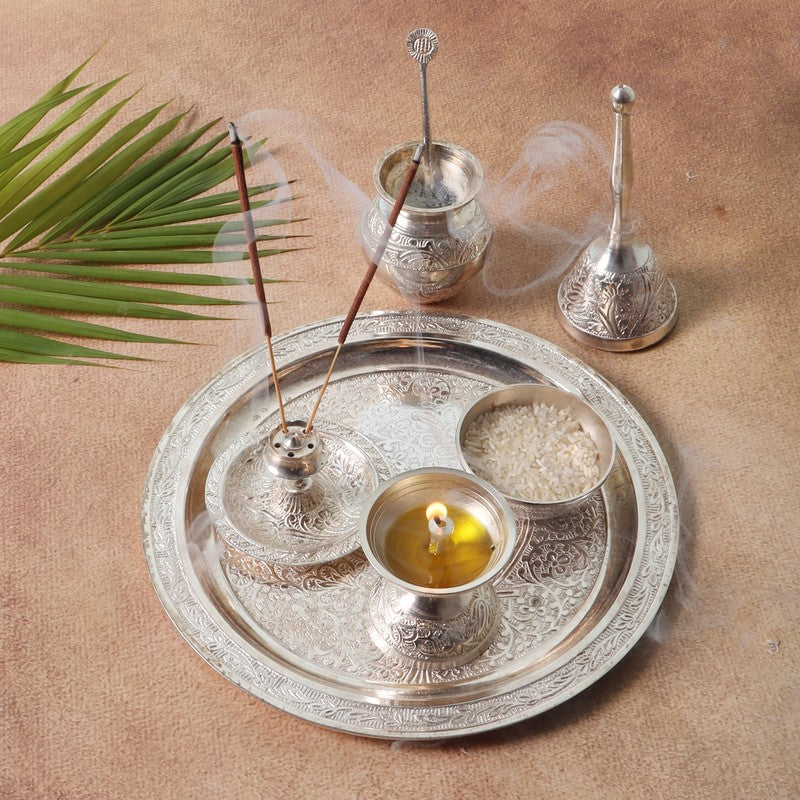Nitya Pooja Thali Set (Silver) - Seven Piece Set