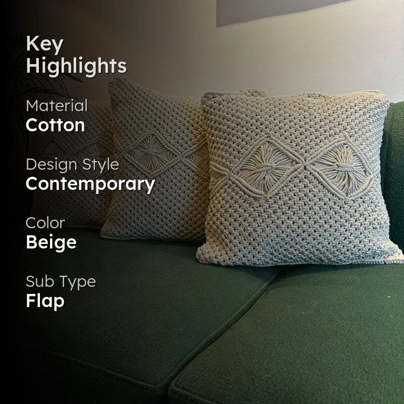 Nordic Knots Macrame Diamond Design Cotton Cushion Cover - Set Of Three media 2