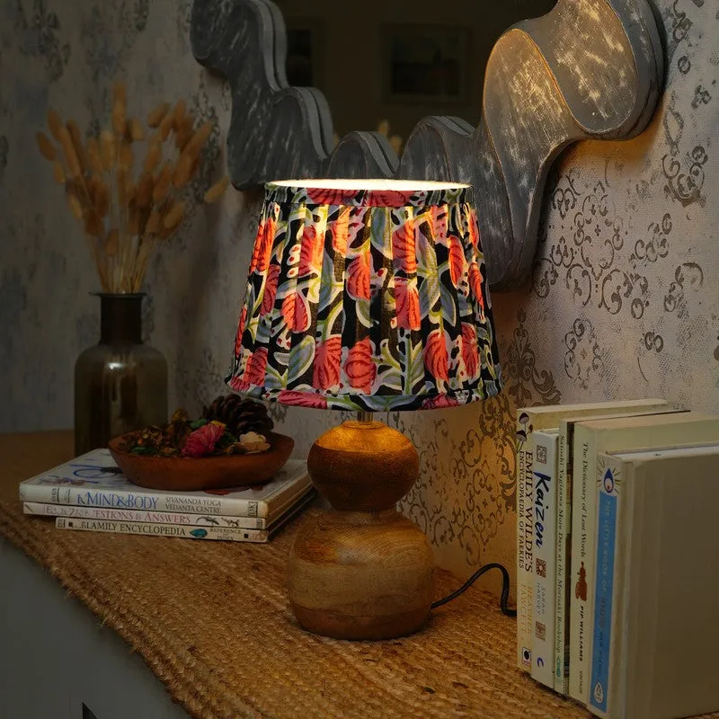 Floral Noir Wooden Base Cotton Table Lamp - Multicolor media 1