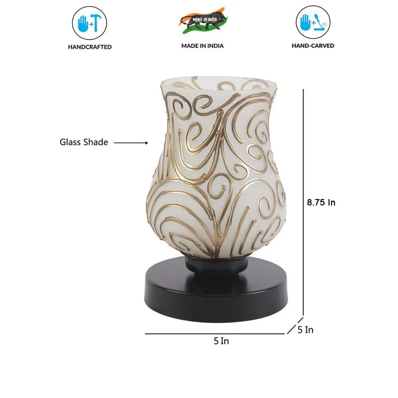 Celene Mosaic Glass Table Lamp With Wooden Base - White & Gold media 8