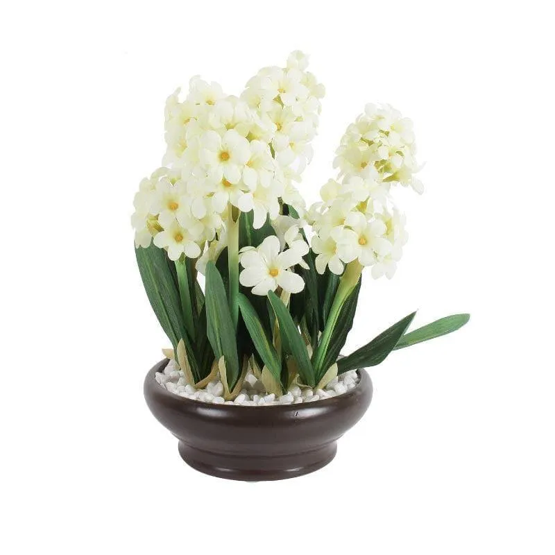 Faux Hyacinth Bonsai In Ceramic Pot (26 cms) - White media 3