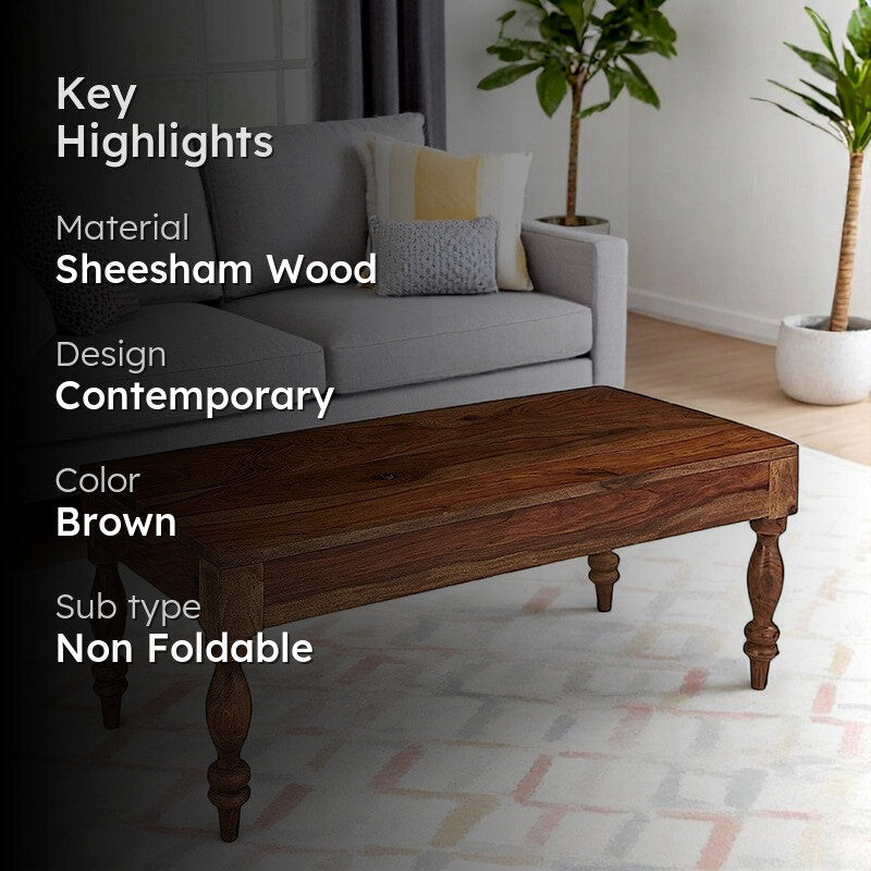 Zynex Sheesham Wooden Center Table - Brown media 2