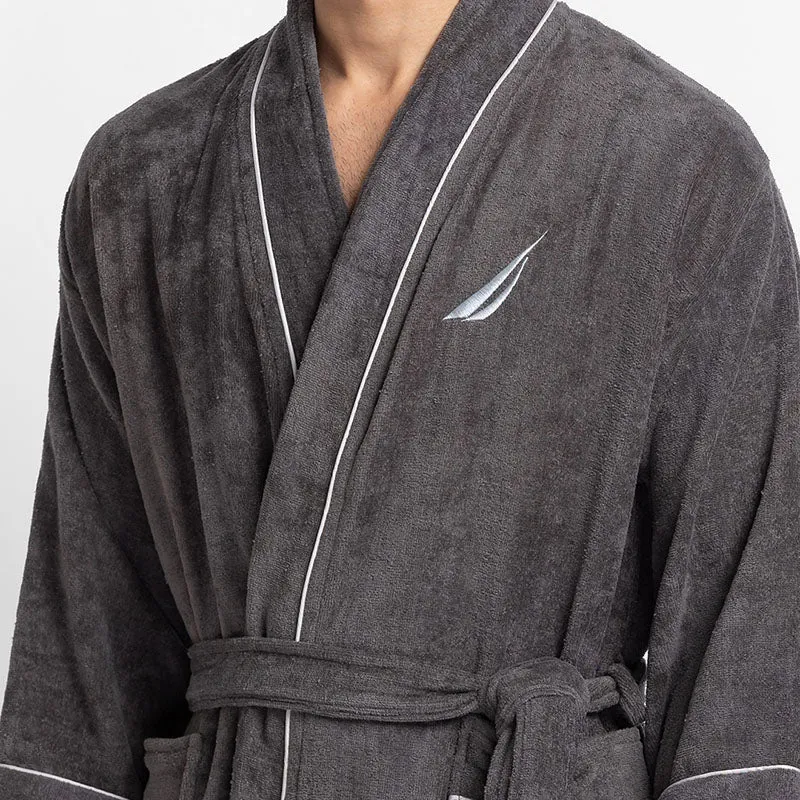 Nautica Men's Cashmere Dreams Cotton Bath Robe - Dark Grey media 6