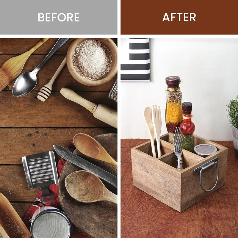 Azor Wood Cutlery Holder - Brown media 6
