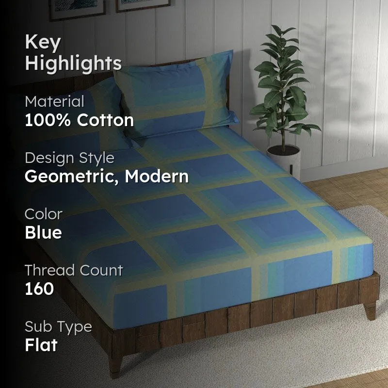 Nautica Thistle Layers Geometric Cotton Bedsheet (Blue) - 160 TC media 2
