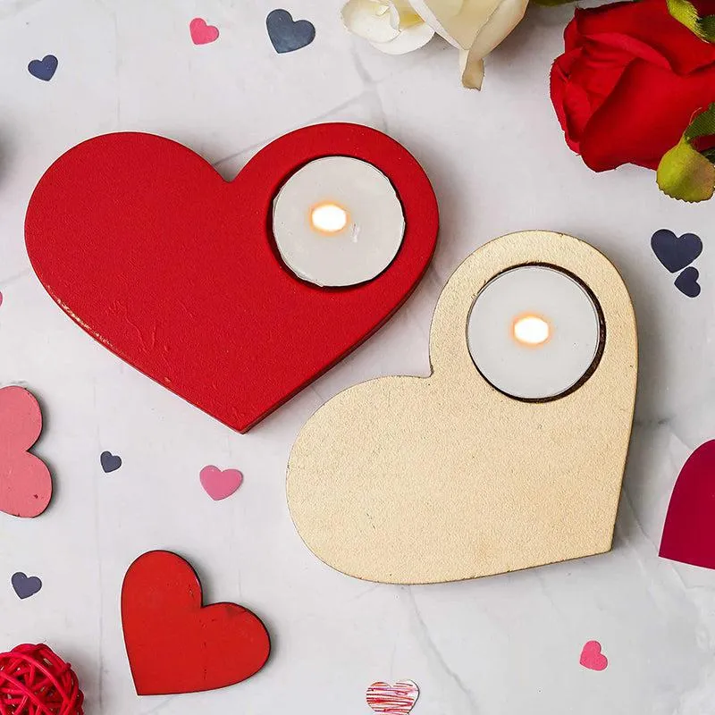 Heart & Flame Wood Tea Light Holder - Set Of Two media 4