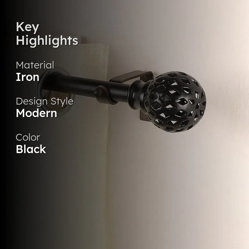 Ornetta Extendable 1" Single Curtain Rods With Round Finial & Brackets (Black) media 2
