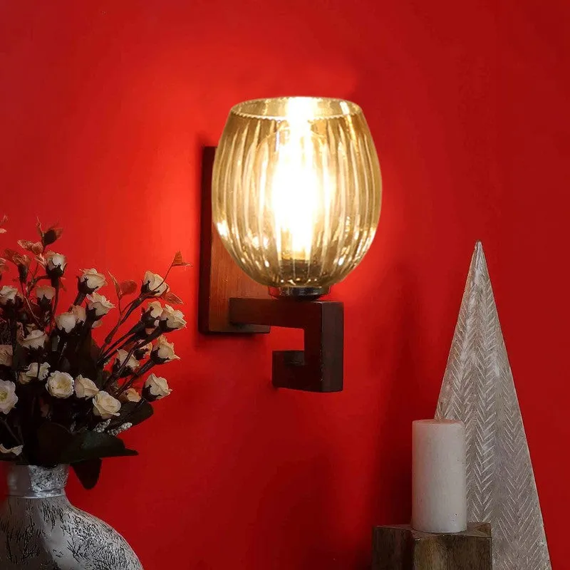 Vintage Glow Walnut Glass Wall Lamp media 3