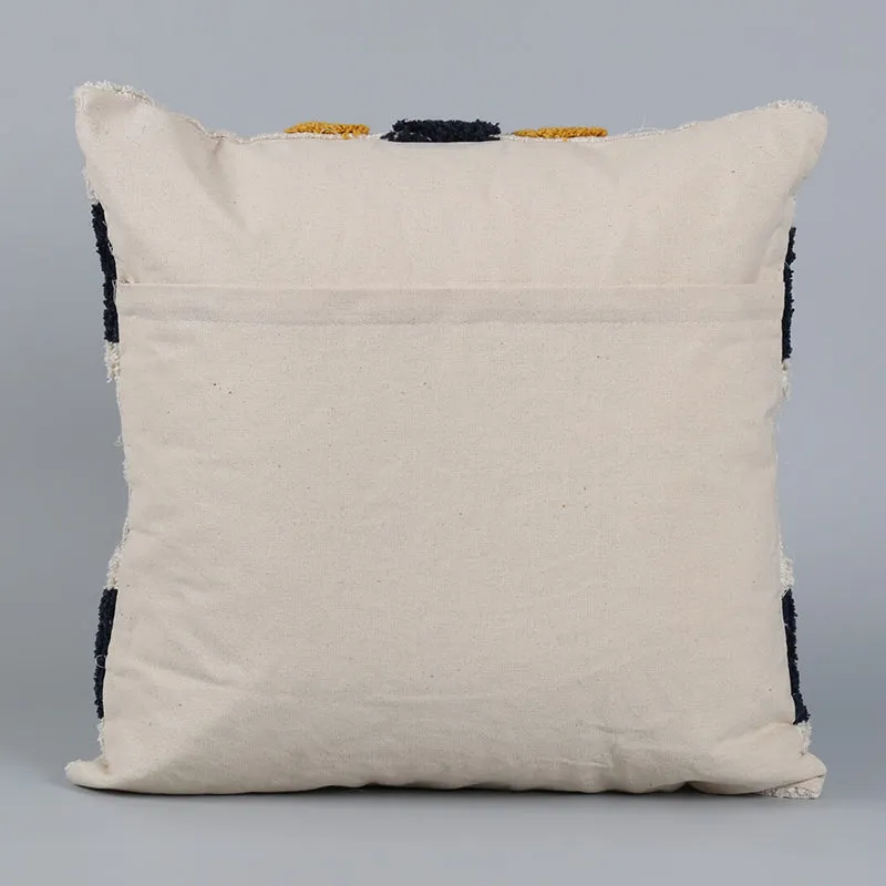 India Circus Terra Spades Tufted Cotton Cushion Cover (White & Yellow) - Set Of Two media 4