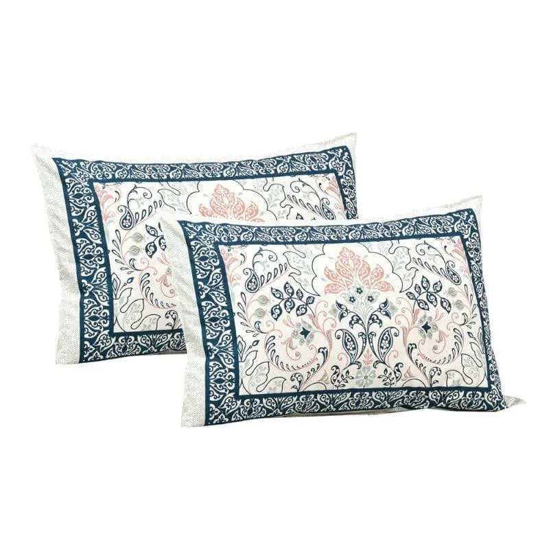 Mughal Jaali Printed Cotton Bedsheet (Blue & Beige) - 120 TC media 3