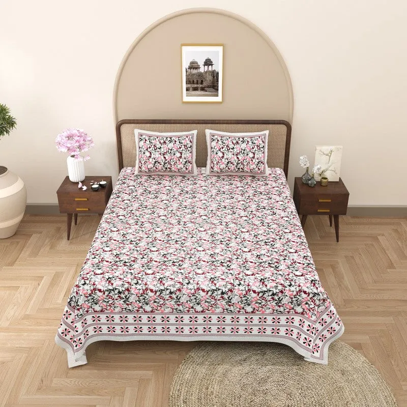 Rangix Cotton Bedsheet (Grey,Pink) - 240 TC media 3