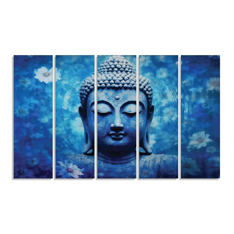 Blue Buddha Wall Painting - Set Of Five media 5