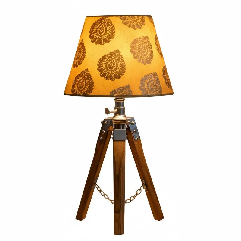 Vintage Tripod Metal Table Lamp - Yellow,Brown media 3