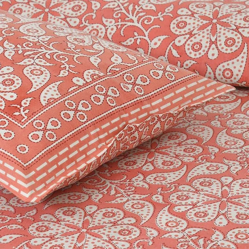 Seina Floral Cotton Bedsheet (Red) - 160 TC media 5