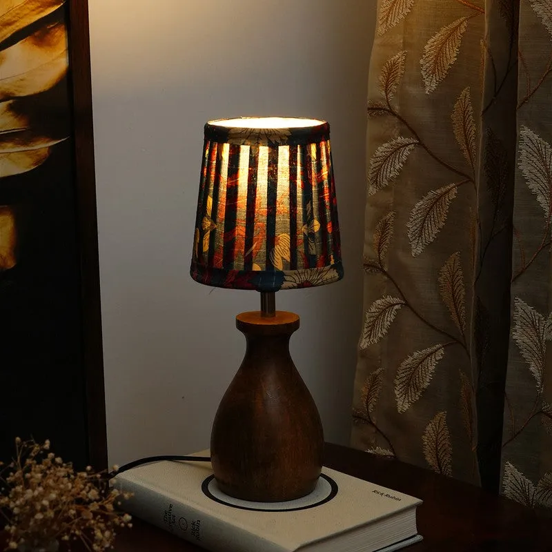 Noir Bloom Wooden Base Cotton Table Lamp - Blue,Red,Brown media 1