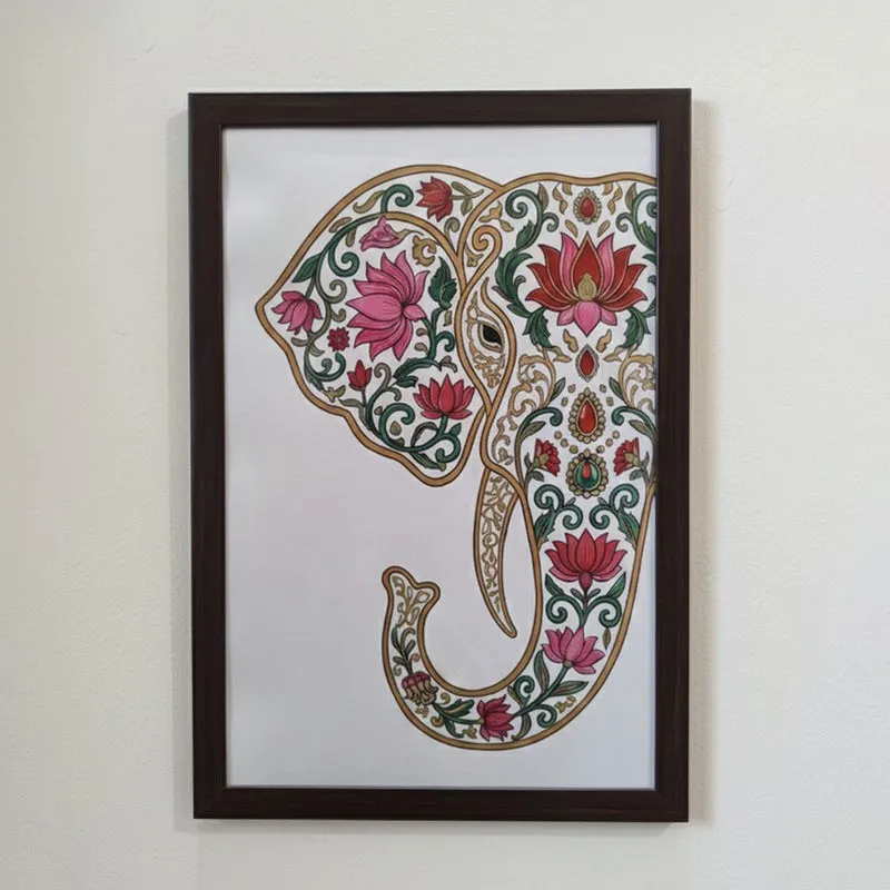 Floral Elephant & Mandala Wall Painting With Frame - Set Of Three media 6