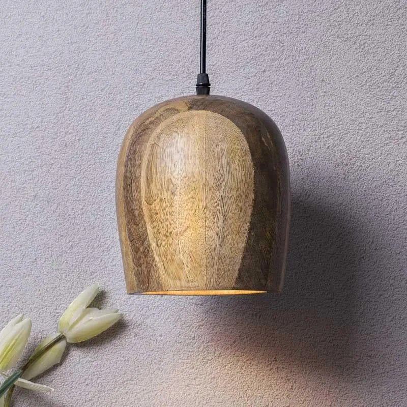 Farmhouse Bell Wooden Ceiling Lamp media 1