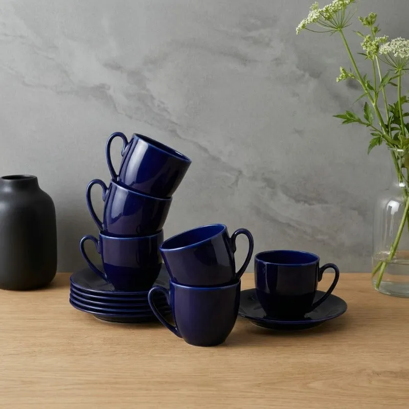 SipDelight Porcelain Cup & Saucer (Blue/190 mL Each) - Set of Six - 1