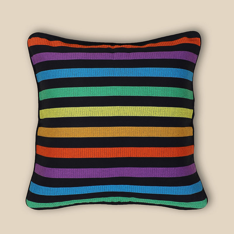 Swayam Iris Strip Printed Cotton Cushion Cover - Set of Two media 3