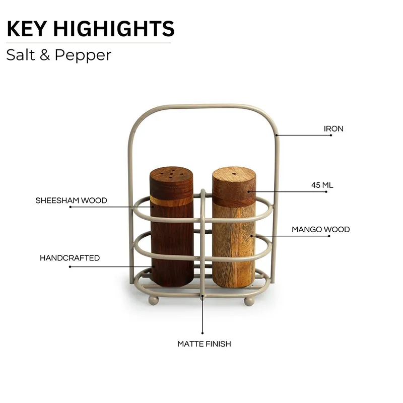 Salero Wood Salt & Pepper Shaker With Iron Holder (45 mL) - Three Piece Set media 5