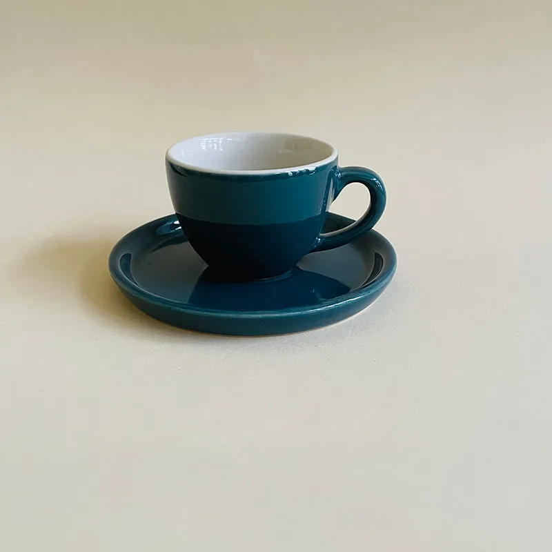 Blush & Brew Ceramic Cup & Saucer (Deep Green/100 mL) - Two Piece Set media 1