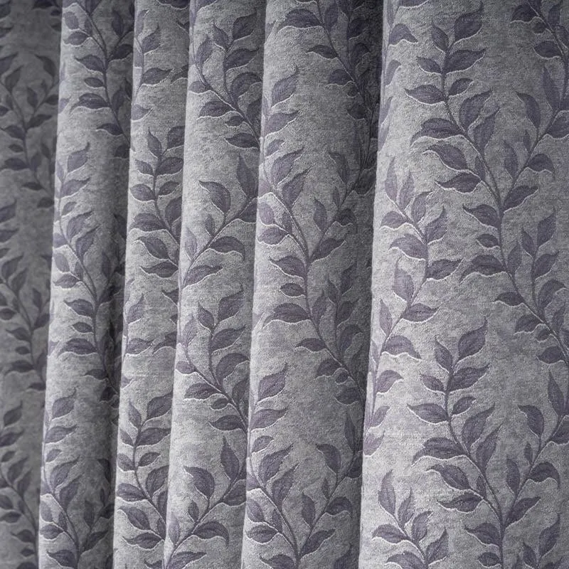 Close-up view 4: Noor Jacquard Single Curtain (Charcoal), Grey, PolyCotton, Jungle / Tropical, and Translucent curtain