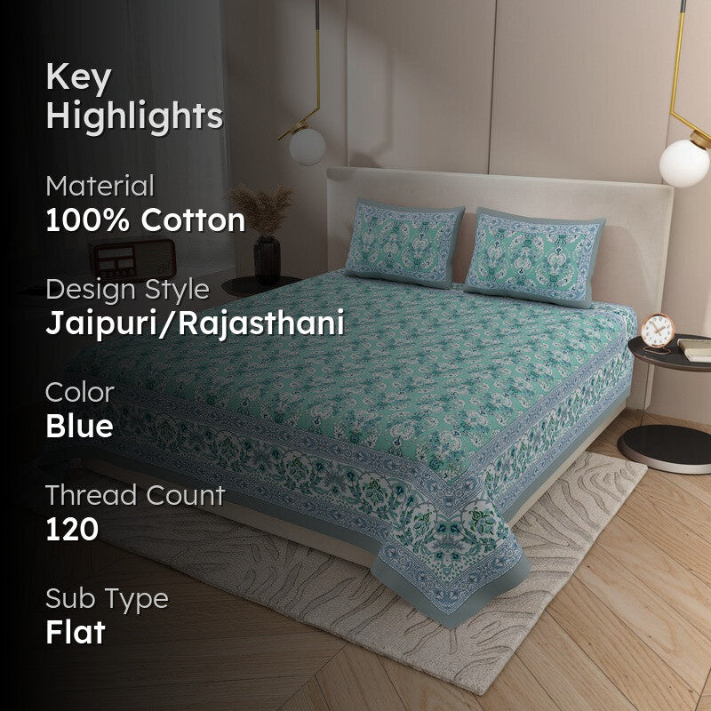 Rang Flowy Cotton Bedsheet (Blue) - 120 TC media 2