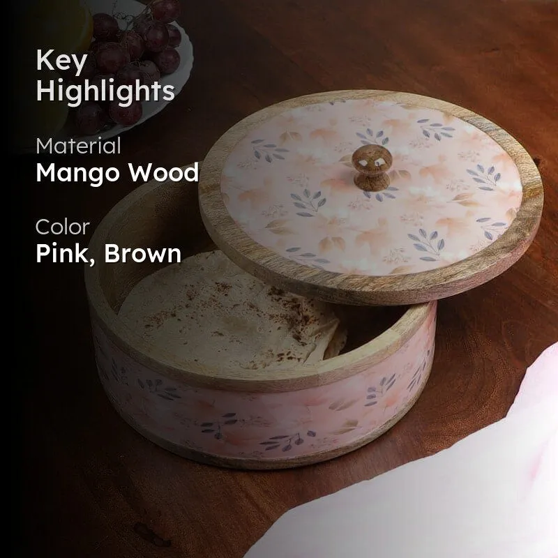 Lawara Floral Wooden Roti Box media 2