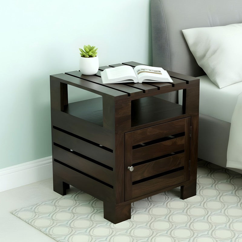Wverix Sheesham Wooden Side & Bedside Table - Black