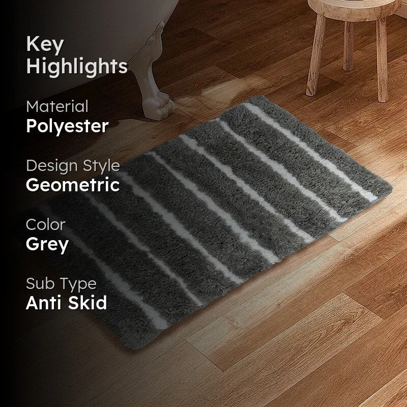 Nautica Riviera Lines Striped Anti-Skid Bath Mat - Light Grey media 2