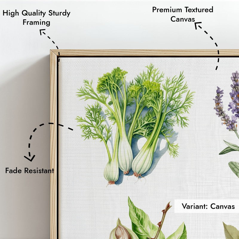 Garden Of Herbs Framed Canvas Archival Canvas Wall Painting - Natural Brown Frame media 5