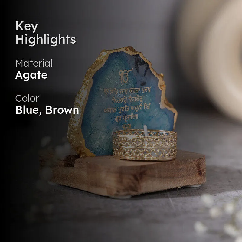 Agate Onkar Mantra Tea Light Holder - Blue media 2