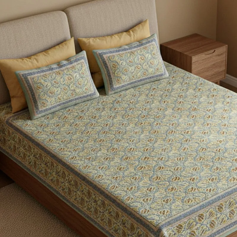Sadhana Cotton Bedsheet (Grey, Yellow) - 180 TC media 3