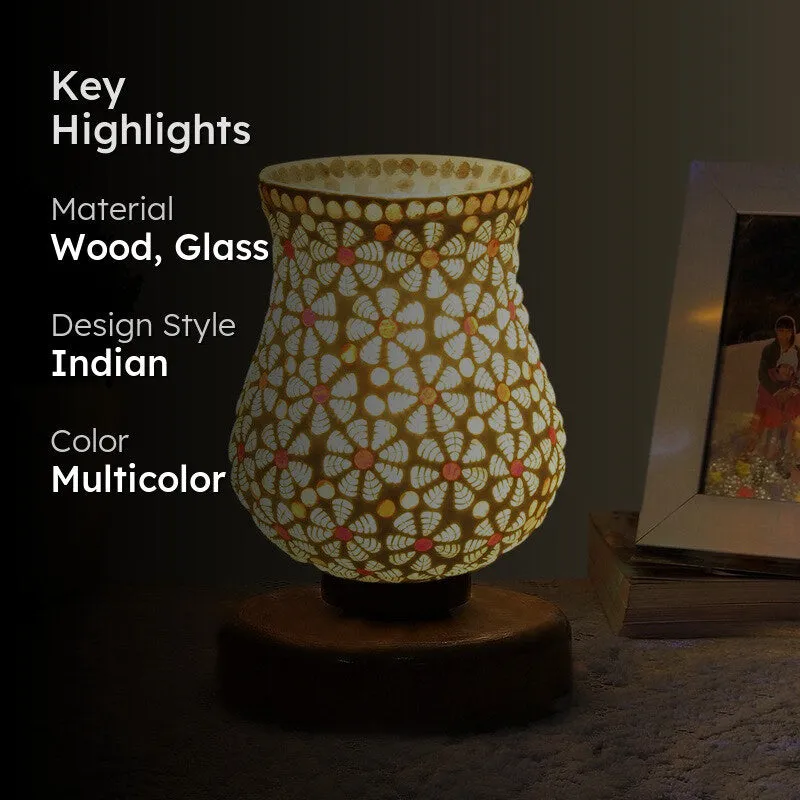 Arvyn Mosaic Glass Table Lamp With Wooden Base - Multicolor media 2