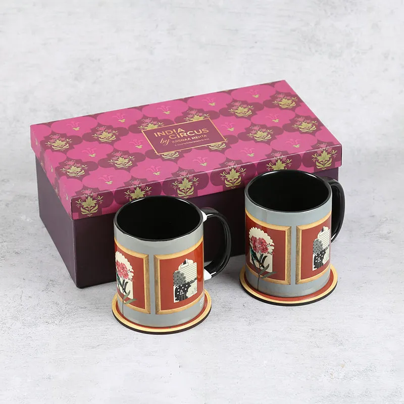 India Circus Jhaali Ceramic Mug With Coaster (325 mL Each) - Four Piece Set media 4