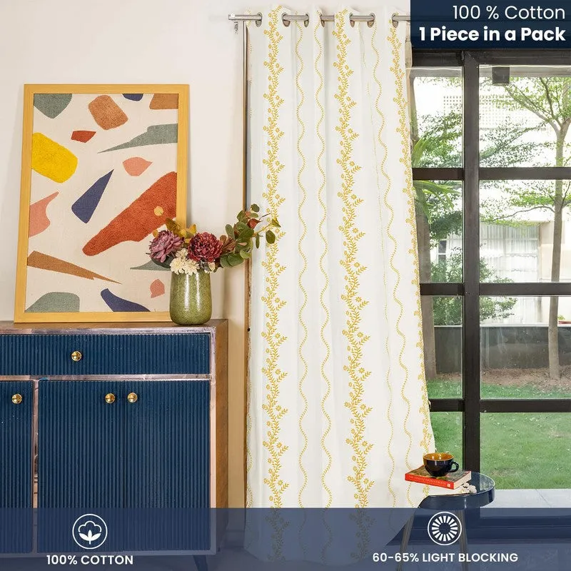 Close view of cotton curtain fabric and floral print