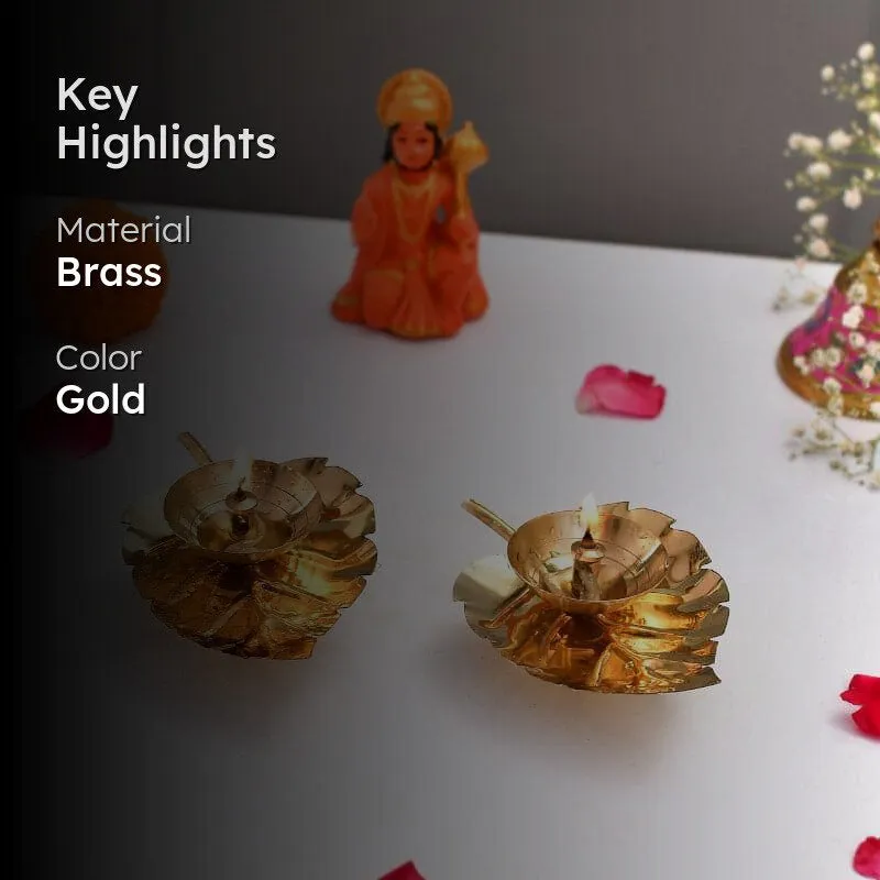 Brass Leaf Diya - Set Of Two media 2