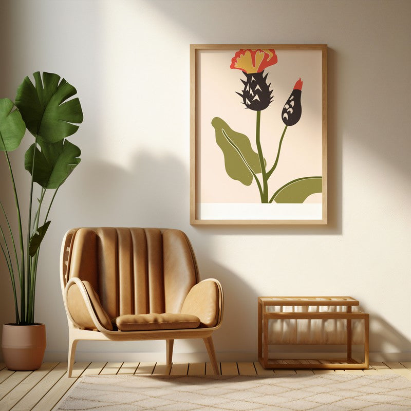 Floral Symphony Archival Canvas Wall Art - Natural Brown Frame