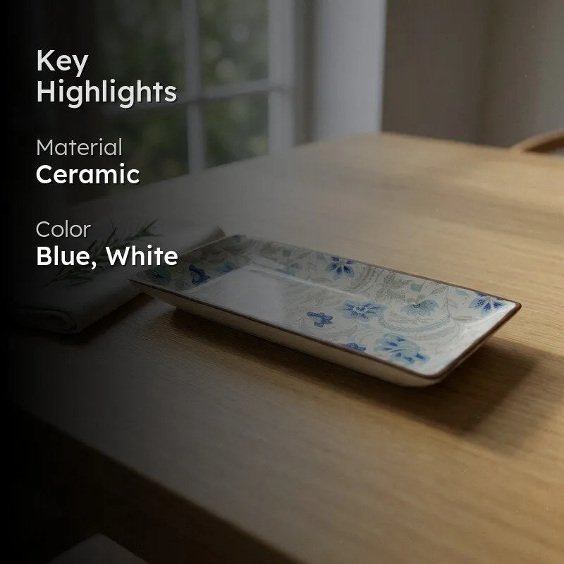 Florale Ceramic Rectangular Platter - Blue media 2