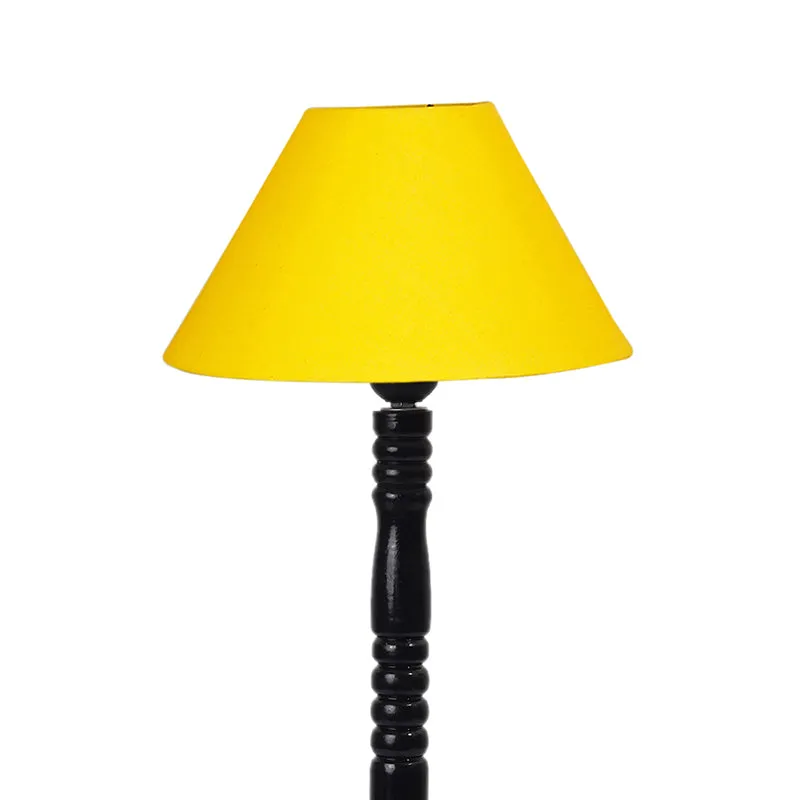 Glow Mesa Table Lamp With Carved Wooden Base - Yellow,Black media 6