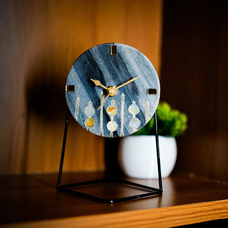 Moderna Marble Table Clock With Brass Inlay - Grey, Black media 3
